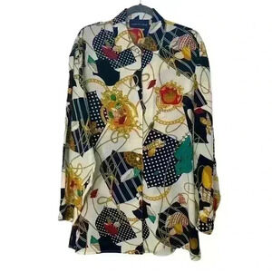 August Silk Womens Button Up Blouse, Size M